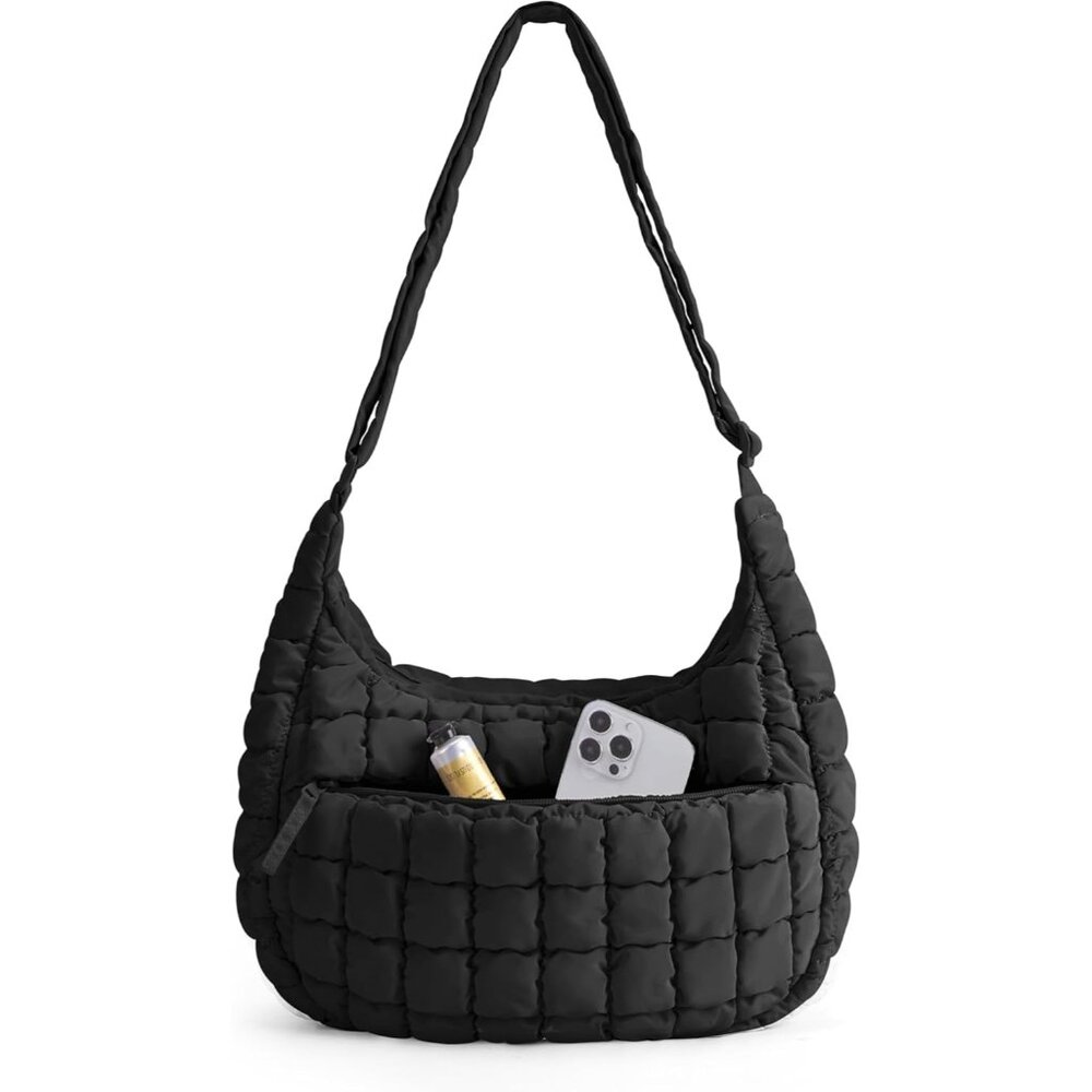 〽️Women Black Adjustable Strap Puffy Compact Shoulder Handbag Crossbody Hobo Bag